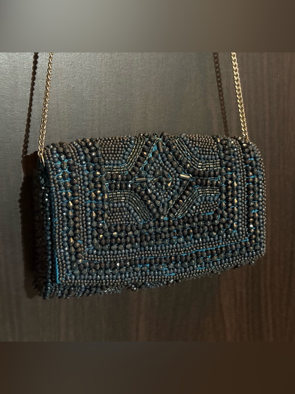 Beaded Evening Clutch Bag with chain shoulder strap